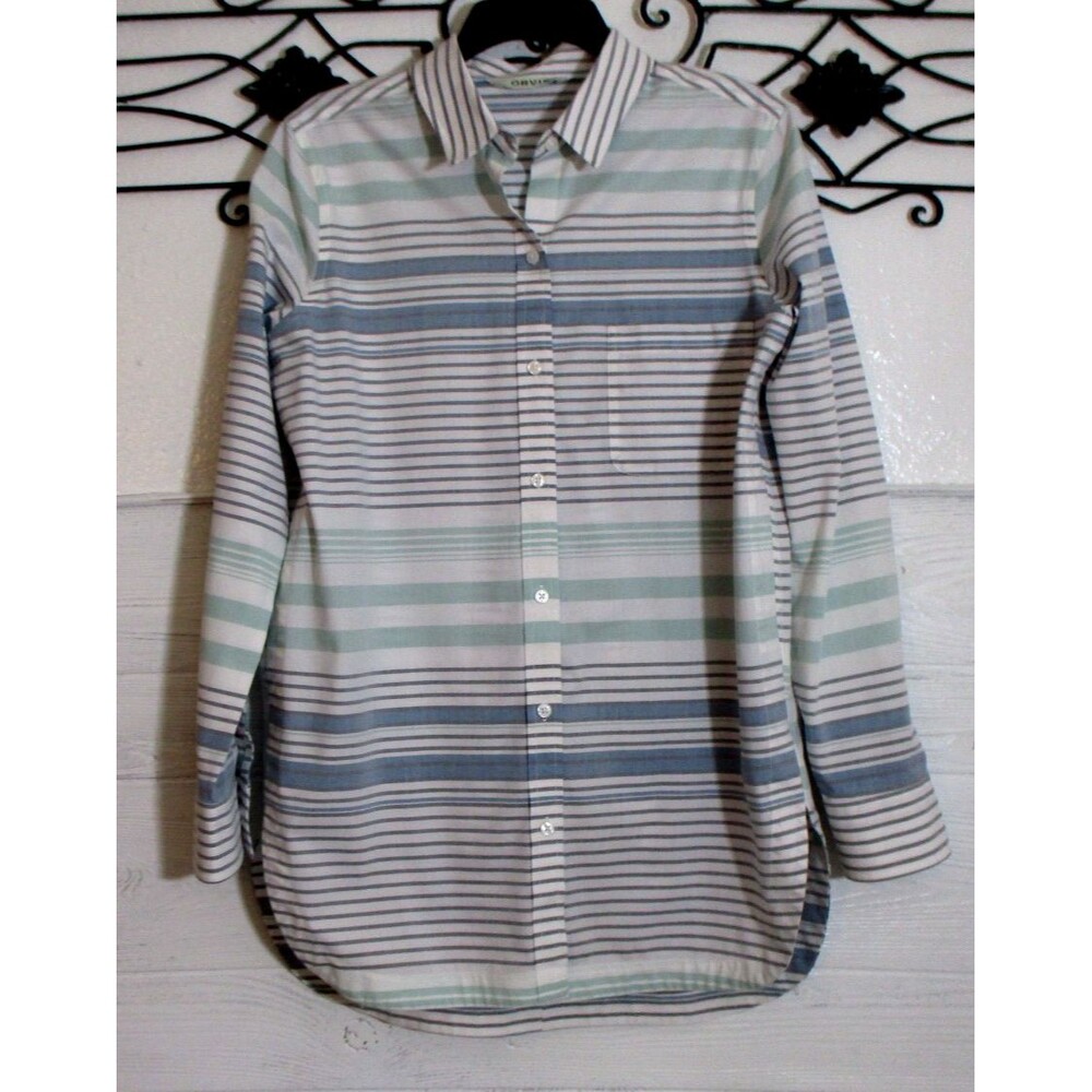 Orvis Button Up Top Women's Size L 10 Multicolor Striped Long Sleeve